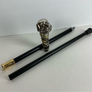 WALKING STICK / CANE  36” All Metal  DOG FACE HANDLE Dismantles to 3 Pieces EUC